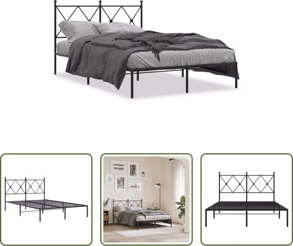 The Living Store Struttura letto con testiera in metallo nero 120x200 cm