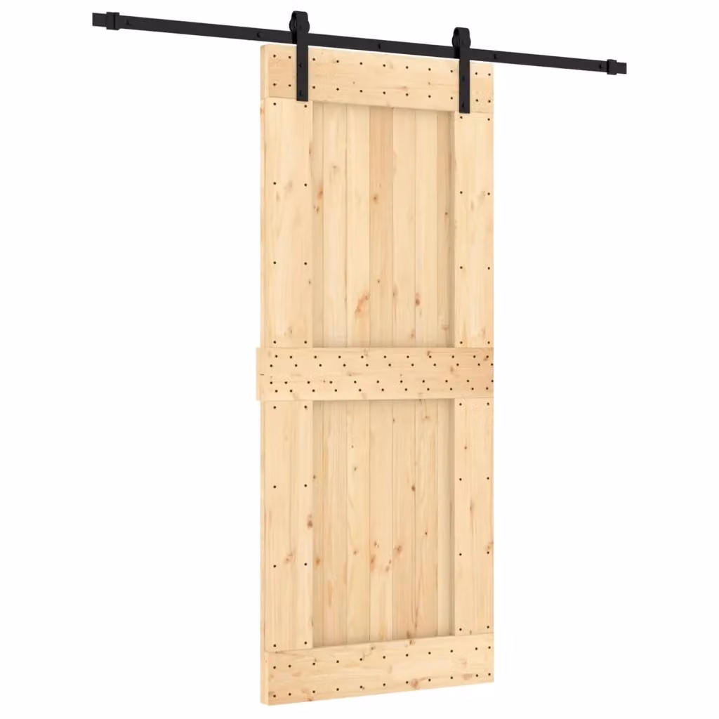 Porta scorrevole moderna vidaXL in legno e acciaio, colore naturale e nero, H: 210 cm, L: 85 cm – 2