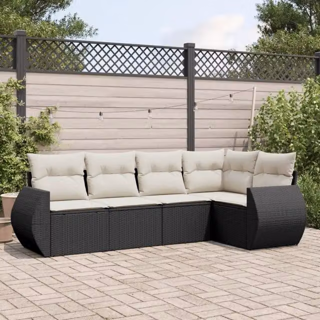 Set Divani da Giardino 5 pz con Cuscini in Polyrattan Nero 3221325