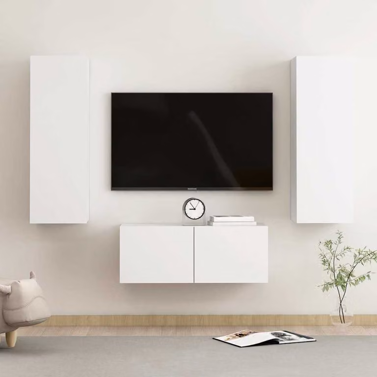 Set Mobili Porta TV 3 Pezzi vidaXL Bianco in Legno e MDF per Soggiorno Moderno