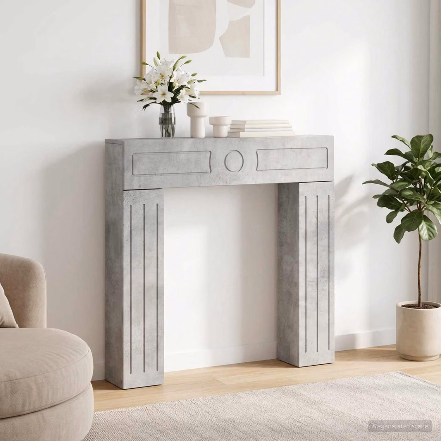 Cornice per camino moderna vidaXL in stile cemento, Grigio, L: 102 cm, H: 100,5 cm, P: 18 cm