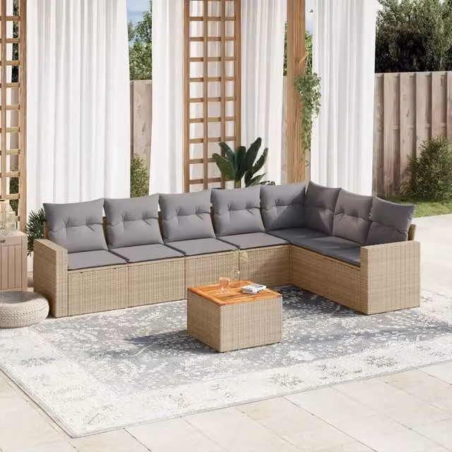 Set Divano da Giardino 8 pz con Cuscini Beige Misto Polyrattan 3256486