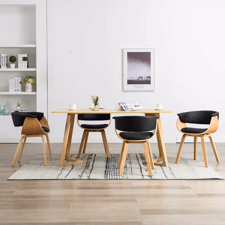 Set di 4 sedie da pranzo vidaXL in legno e similpelle nera e marrone per cucina e sala da pranzo