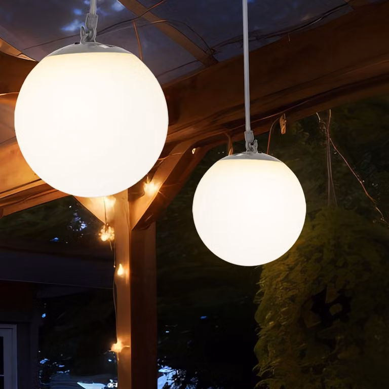 2x lampada a sospensione solare a LED, plastica, anello in gomma, H 75 cm
