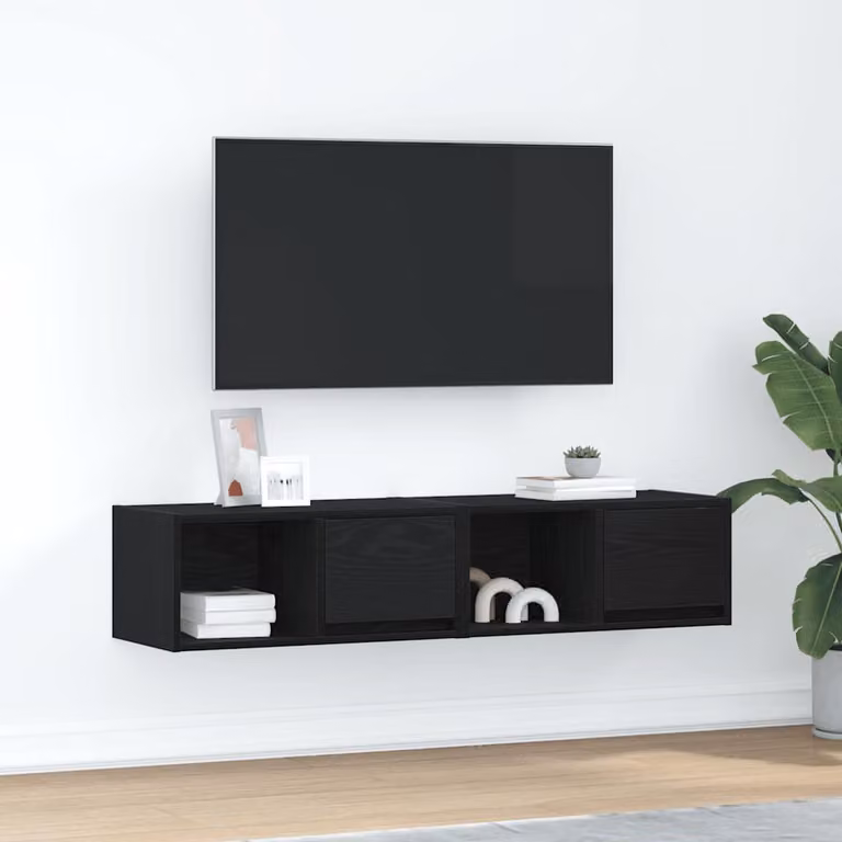Set di 2 mobili TV sospesi vidaXL in legno nero e rovere L: 60 cm, P: 31 cm, H: 25,5 cm