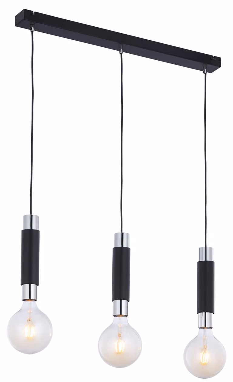 Lampada a sospensione LILE nera-cromata 3xE27x40W in metallo, dimensioni: 60x66x6 cm, IP20, Jupiter