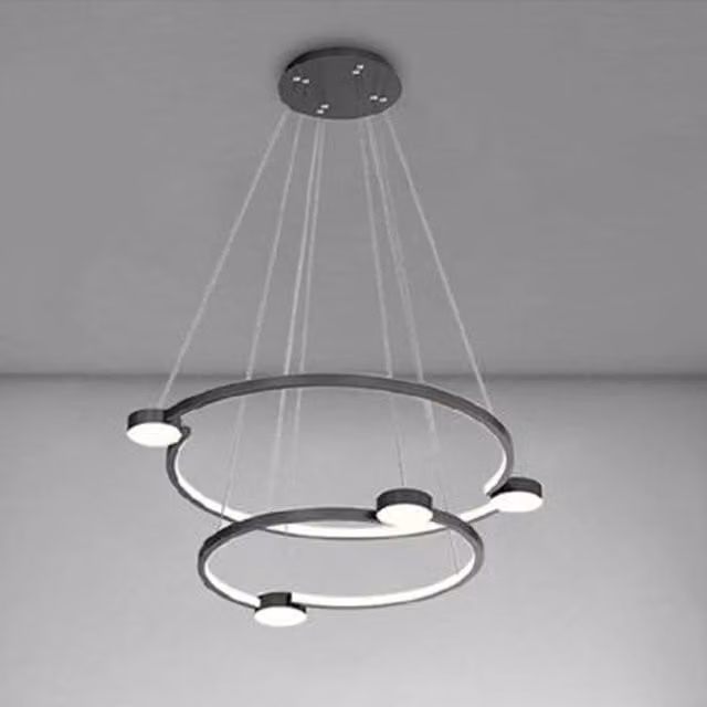 Trade Shop Lampadario a Sospensione LED Moderno con 2 Cerchi e Telecomando, Nero, 60W – 1