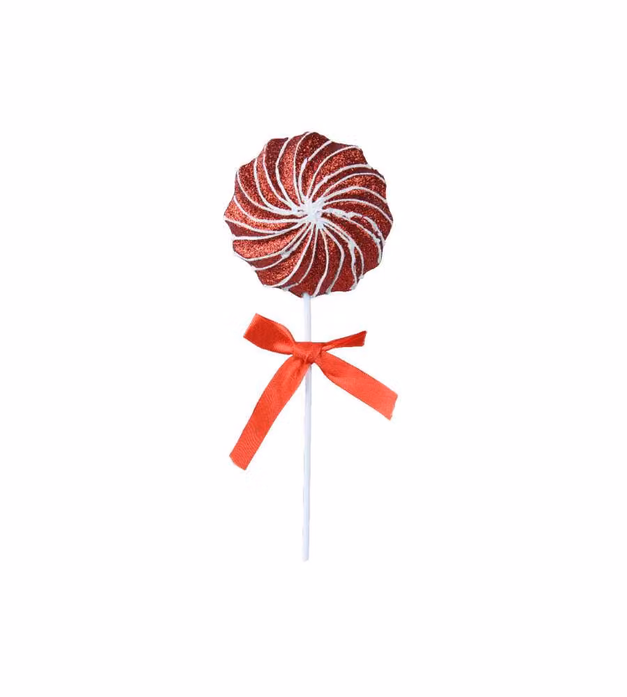 Lecca Lecca Decoro Natalizio con Nastro Rosso - h 25 cm