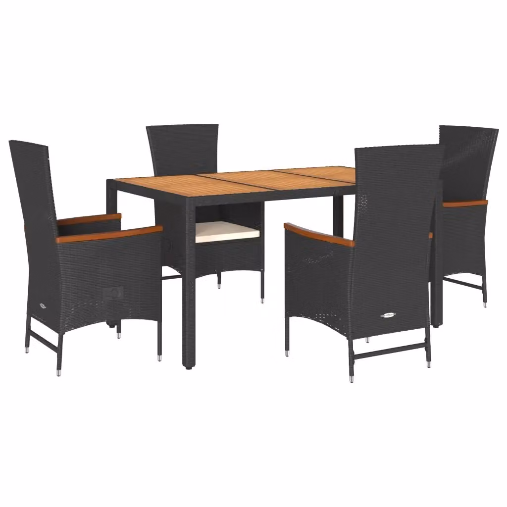 Set da pranzo da giardino vidaXL in legno di acacia e polyrattan con 5 pezzi, moderno, nero, marrone o bianco – 2