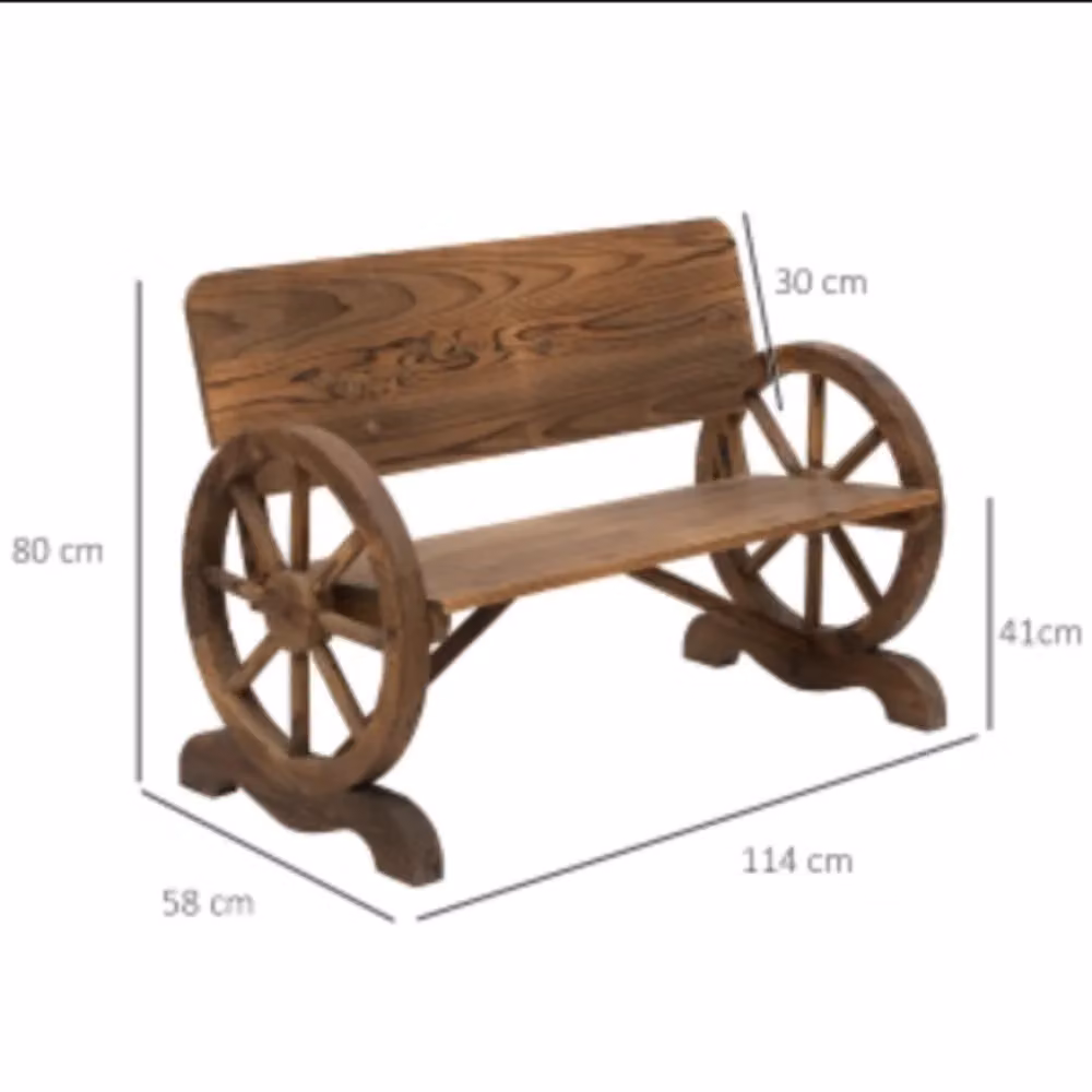 Panca da giardino rustica in legno di abete con braccioli, marrone scuro, L: 114 cm, P: 58 cm, H: 80 cm – 2