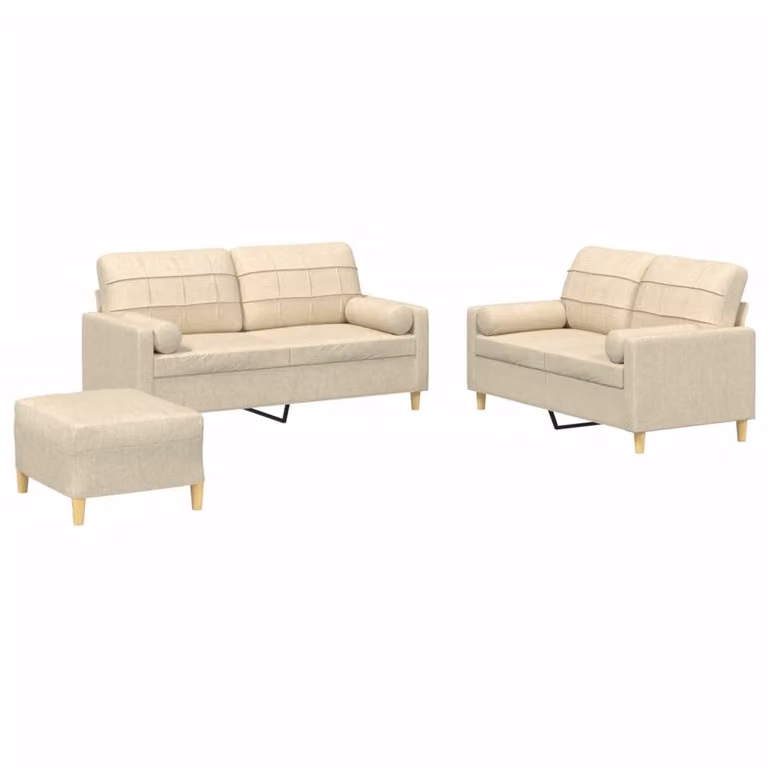 Set Divani 3 pz con Cuscini Crema in Tessuto