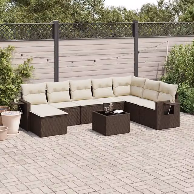 Set Divani da Giardino 9pz con Cuscini Marrone in Polyrattan 3252910