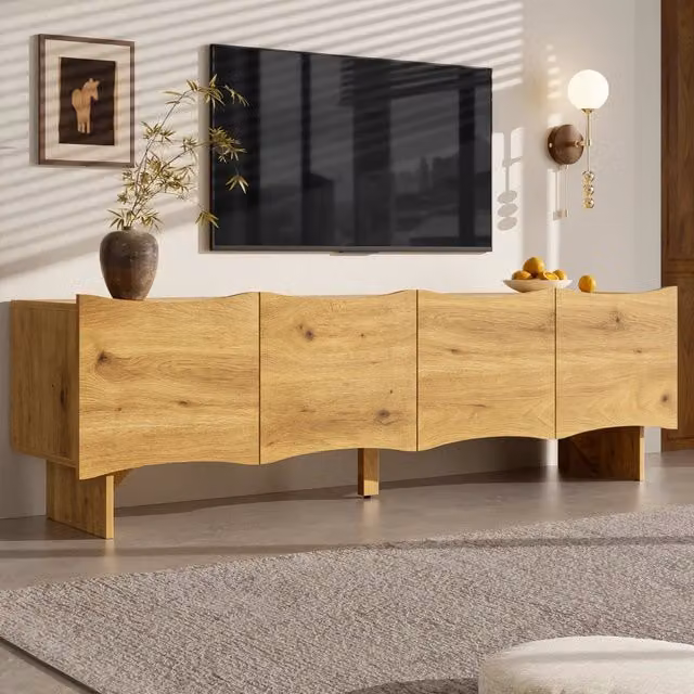 Mobile TV moderno REDOM in legno colore naturale con 4 ante, L: 155 cm, P: 36 cm, H: 47 cm