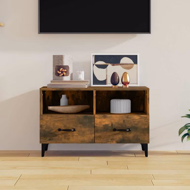 vidaXL Mobile Porta TV Moderno in Legno e Metallo, Colore Marrone, L 80 cm x P 36 cm x H 50 cm