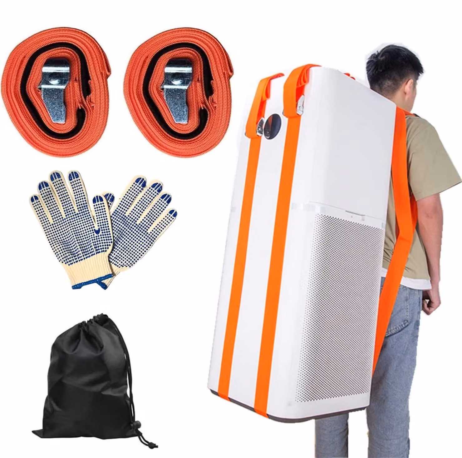 Cinghie per traslochi ergonomiche - Cinghie di sollevamento fino a 270 kg - Cinghie di trasporto per una persona - Cintura di sollevamento robusta - Guanti antiscivolo - Lunghezza regolabile - Accessorio per traslochi