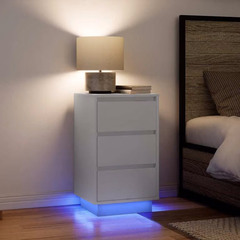 Comodino moderno vidaXL con luci LED bianco L: 38 cm, P: 34 cm, H: 65 cm