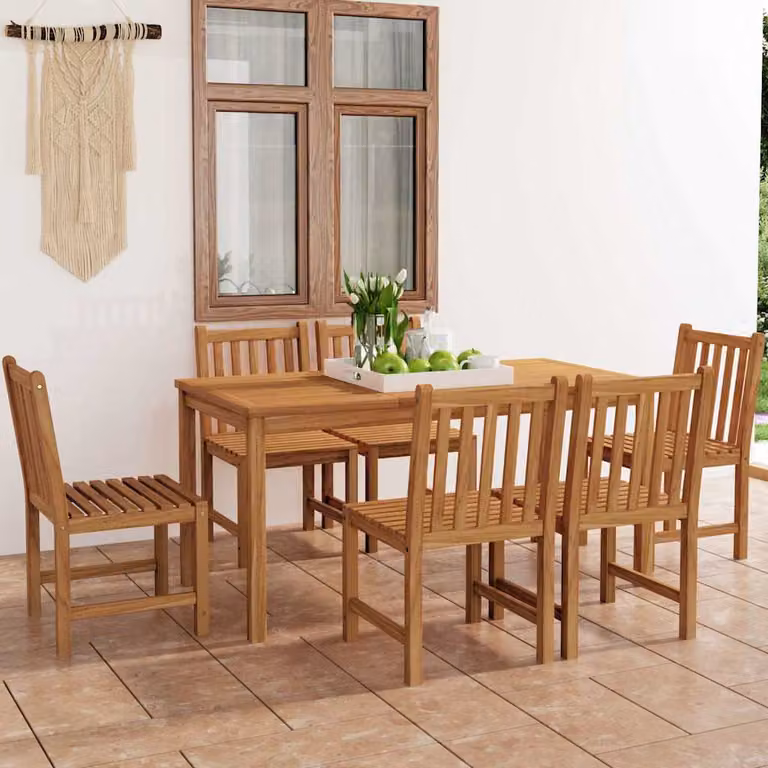 Set da pranzo da giardino vidaXL in legno di teak marrone, 7 pezzi, L: 160 cm, P: 80 cm