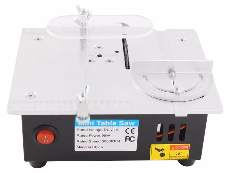 Sega circolare da tavolo portatile e compatta - Sega da tavolo - Spina di tipo europeo - 24 V - 5000 giri/min - Lama da 63 mm - Altezza di taglio regolabile da 0,1 a 15 mm