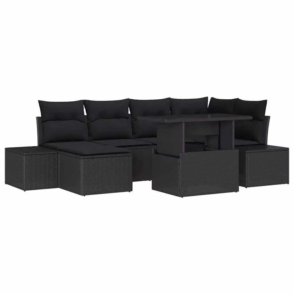Set Divano da Giardino vidaXL 7 Pezzi in Polyrattan Nero con Cuscini e Tavolino da Caffè – 2