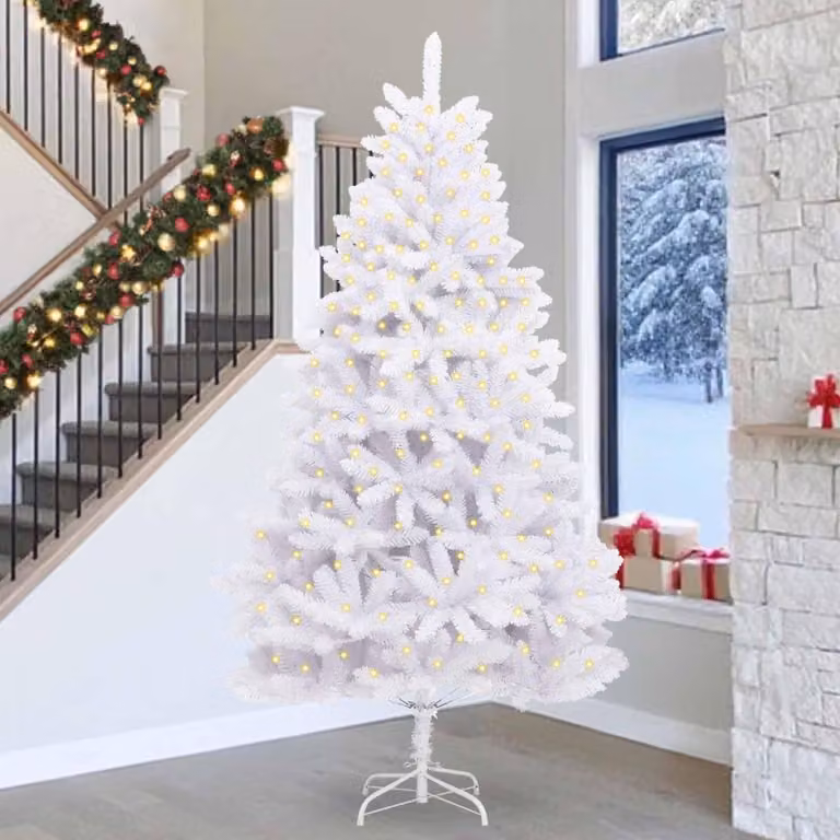 Maison Exclusive - Albero di Natale artificiale con 300 luci LED, realizzato in PVC e acciaio, colore bianco