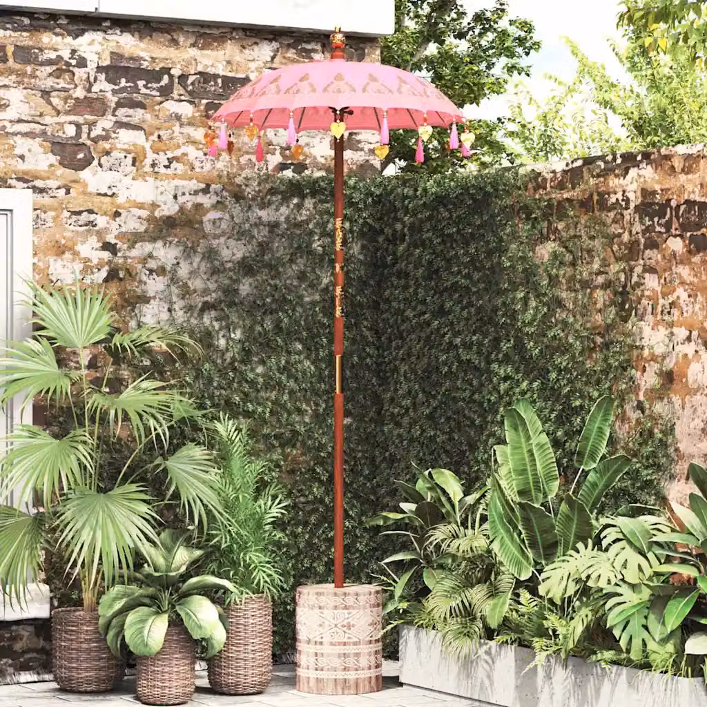 Ombrello balinese con base vidaXL, Rosa, L/P/H: 95 x 95 x 260 cm – 1