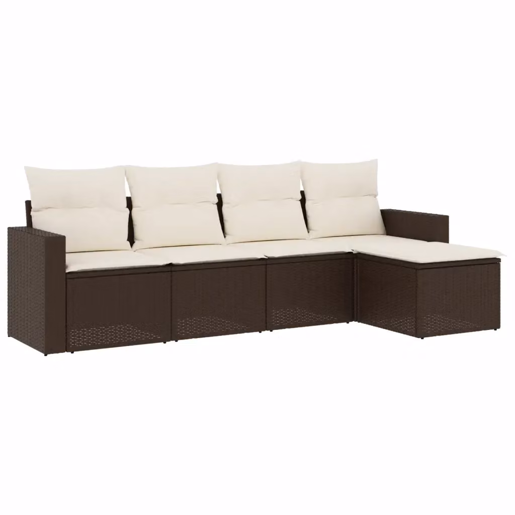 vidaXL Set Divano da Giardino a L in Polyrattan Marrone con 5 Cuscini e Ottoman – 2