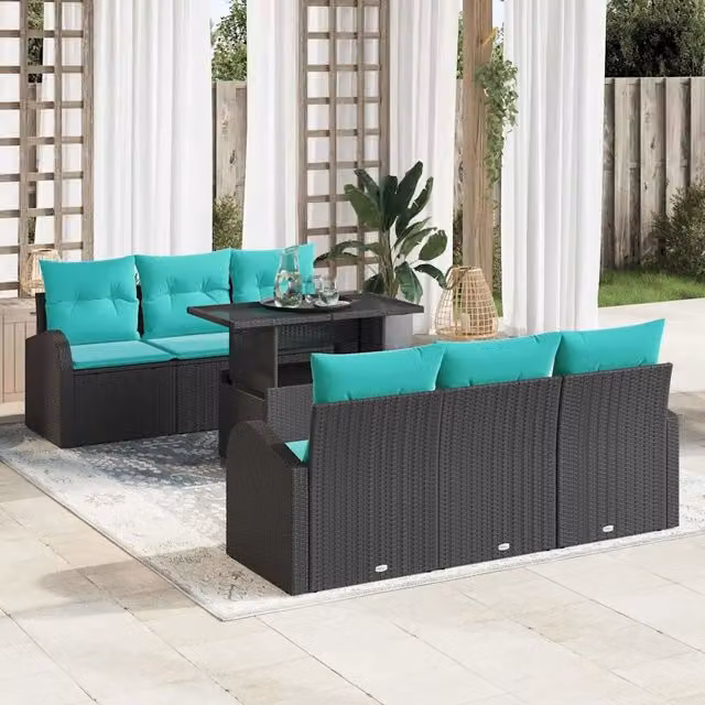 Set Divano da Giardino 7 pz Nero Rattan in Polipropilene 3357309