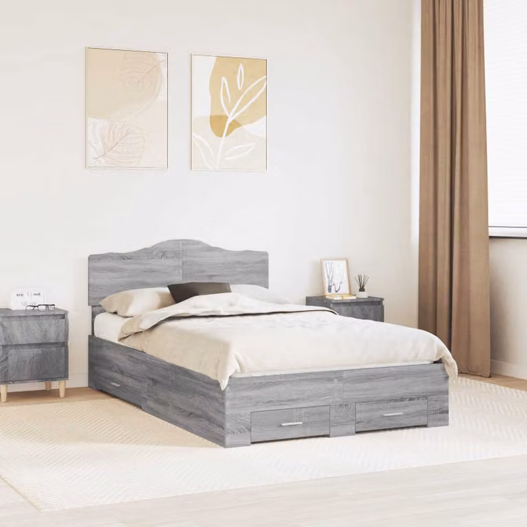 Struttura del letto vidaXL Sonoma grigio con cassetti in legno ingegnerizzato L: 138 cm, P: 196 cm, H: 90 cm