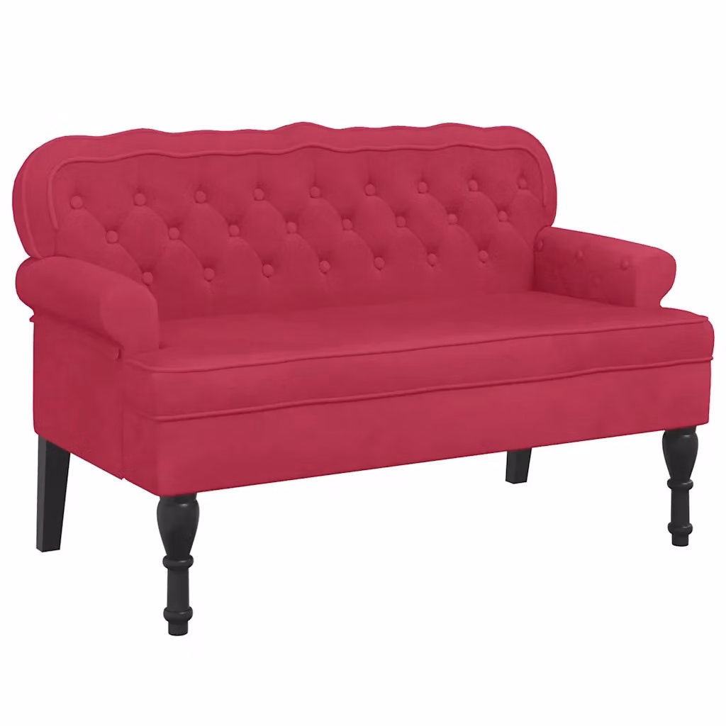 Panca con Schienale vidaXL in Velluto Rosso L: 119,5 cm, P: 64,5 cm, H: 75 cm – 2