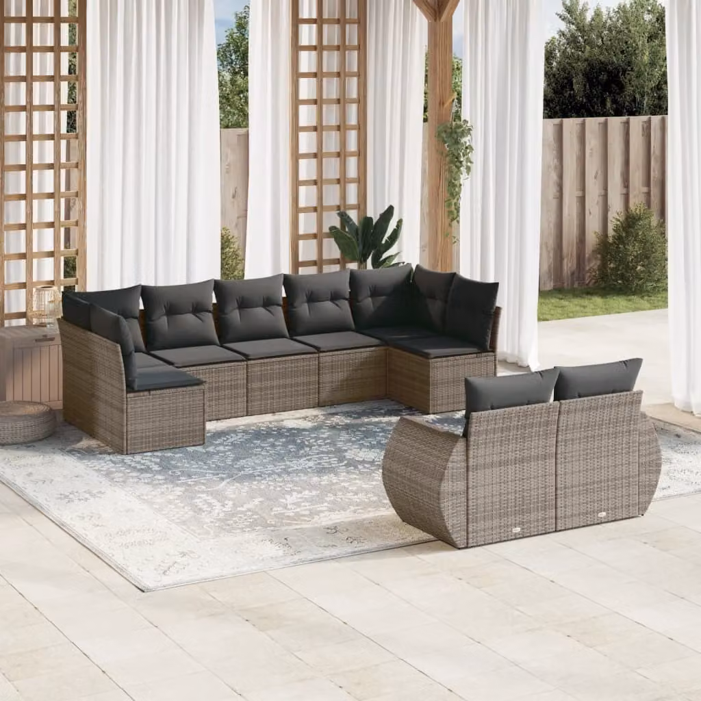 Maison Exclusive - Set Divano da Giardino 9 pz con Cuscini Grigio in Polyrattan
