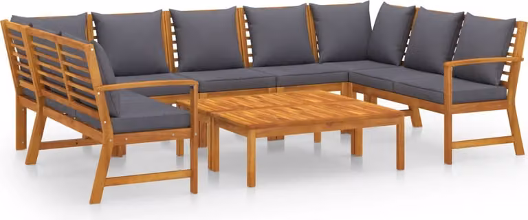 Set Divani da Giardino 9 pz con Cuscini in Massello di Acacia