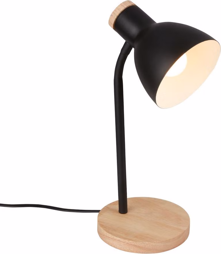 Briloner PREP Lampada da tavolo, interruttore a cavo, E14, max. 10W, legno nero, Ø14 x 39,5 cm