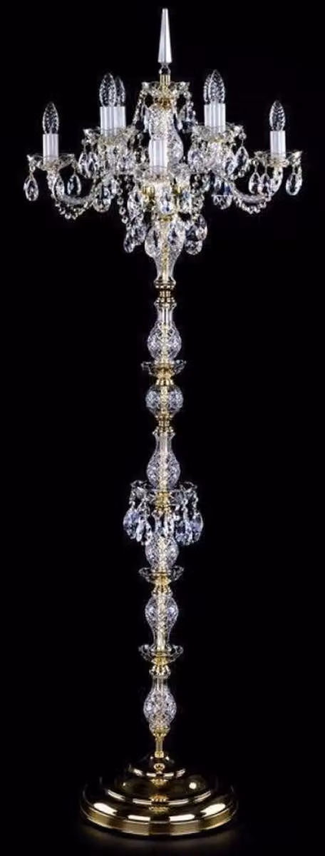 Casa Padrino lampada da terra in cristallo barocco oro Ø 56 x H. 160 cm - Magnifica lampada da terra con cristallo di Boemia - Lampade barocche in cristallo