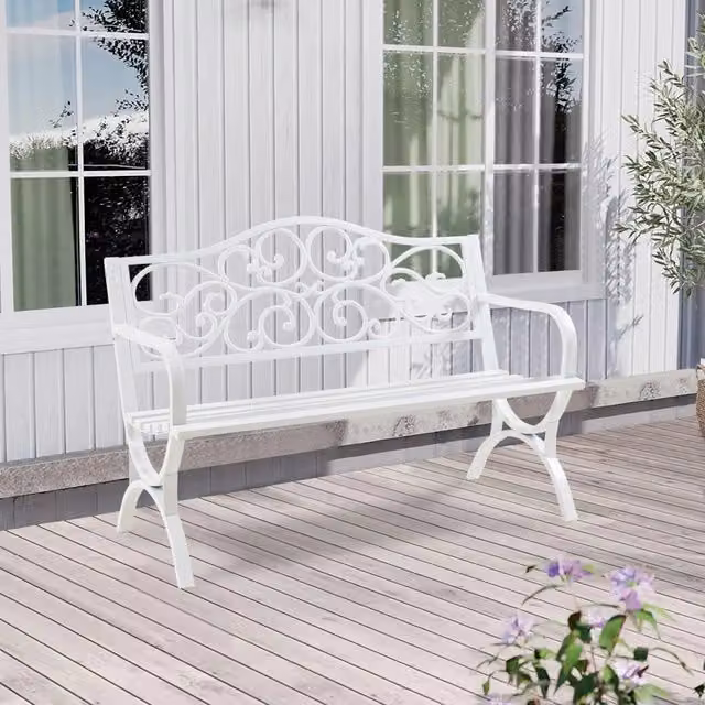 Panca da Giardino Utav con Schienale e Braccioli in Acciaio Bianco casa.pro