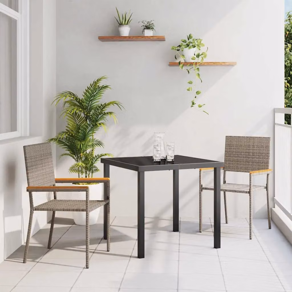 Set di 2 sedie impilabili da giardino vidaXL in polyrattan e legno di acacia, colore grigio e marrone