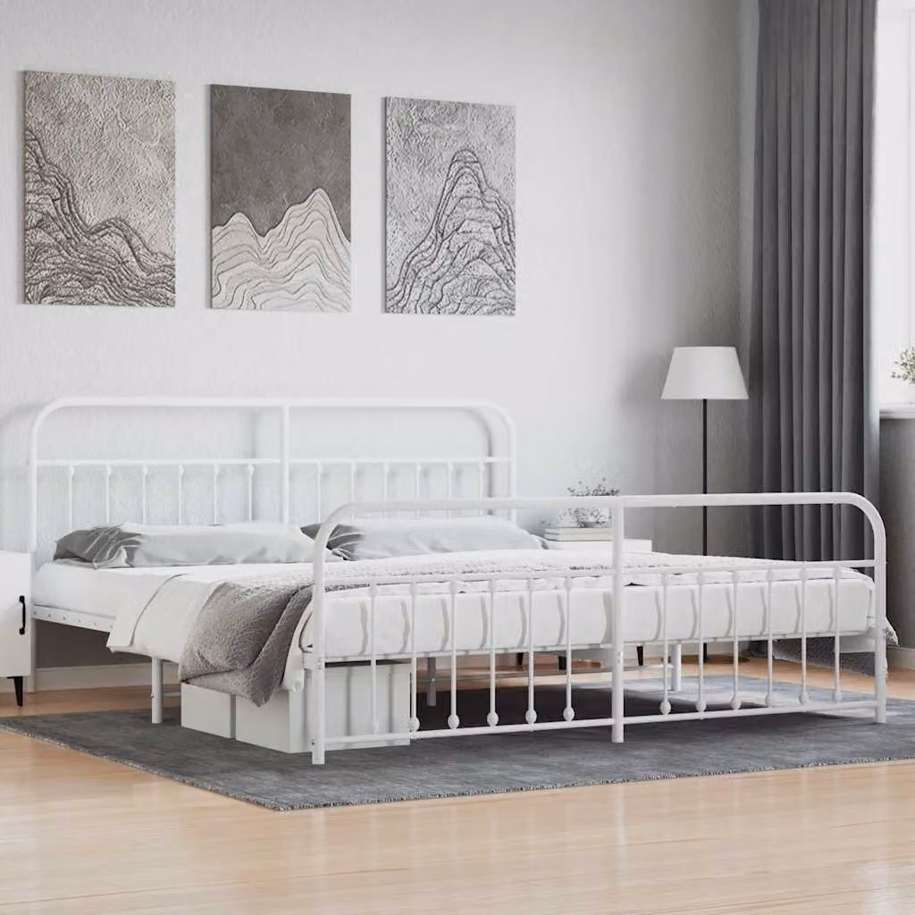vidaXL Giroletto con Testiera e Pediera in Metallo Bianco 200x200 cm