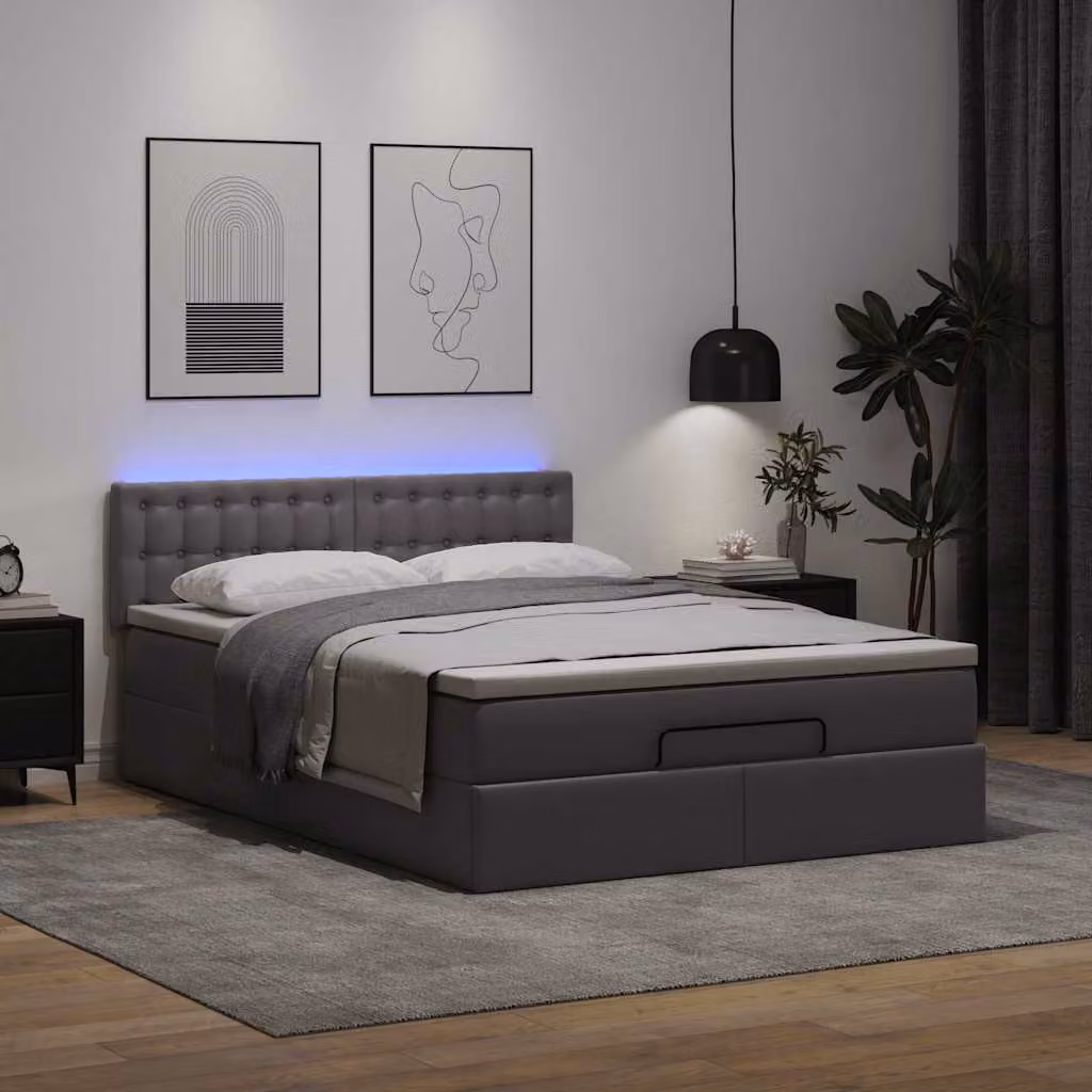 Maison Exclusive - Pouf Letto con Materassi e LED Grigio 140x200cm Pelle finta