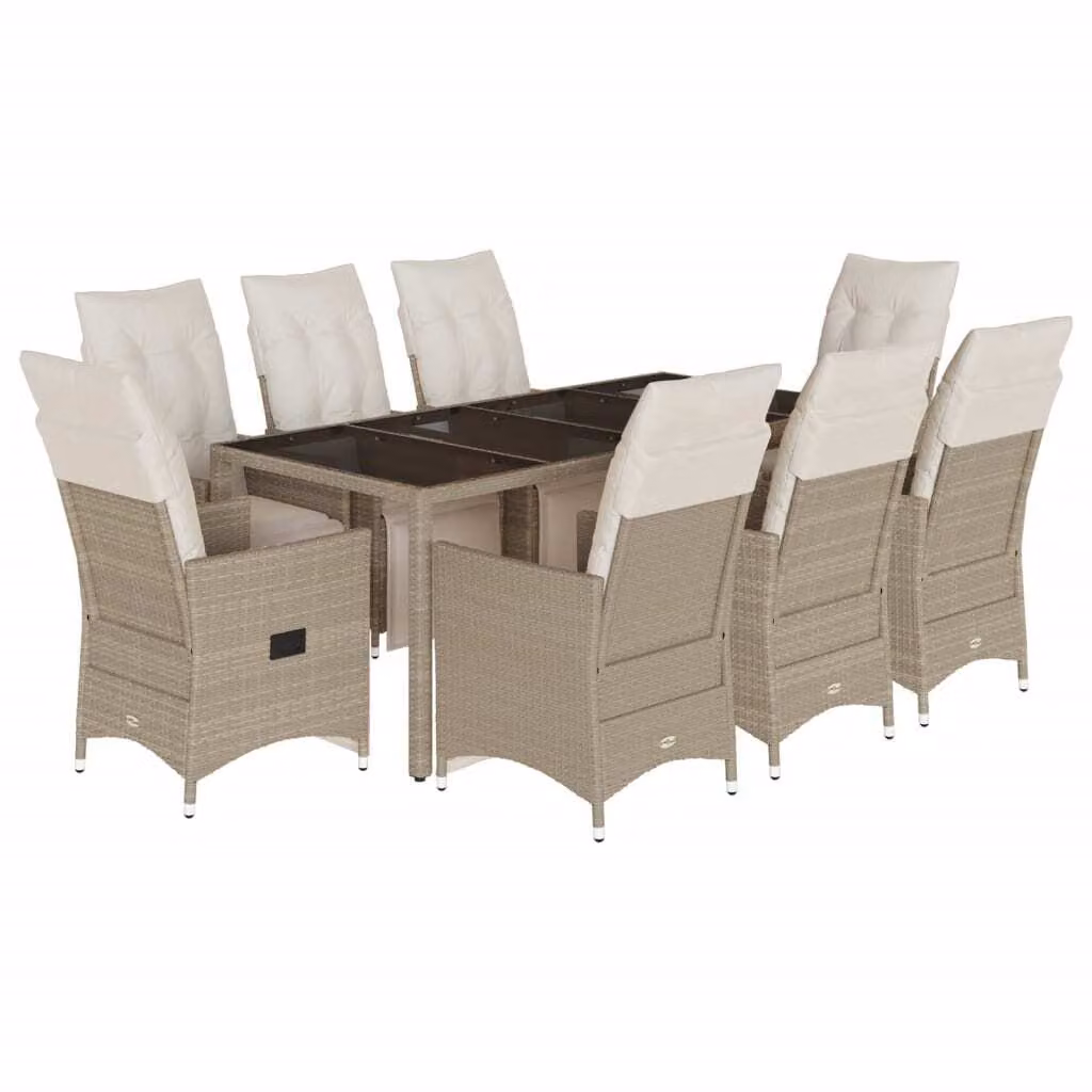 Set da Bistrò da Giardino 9 pz con Cuscini Beige in Polyrattan