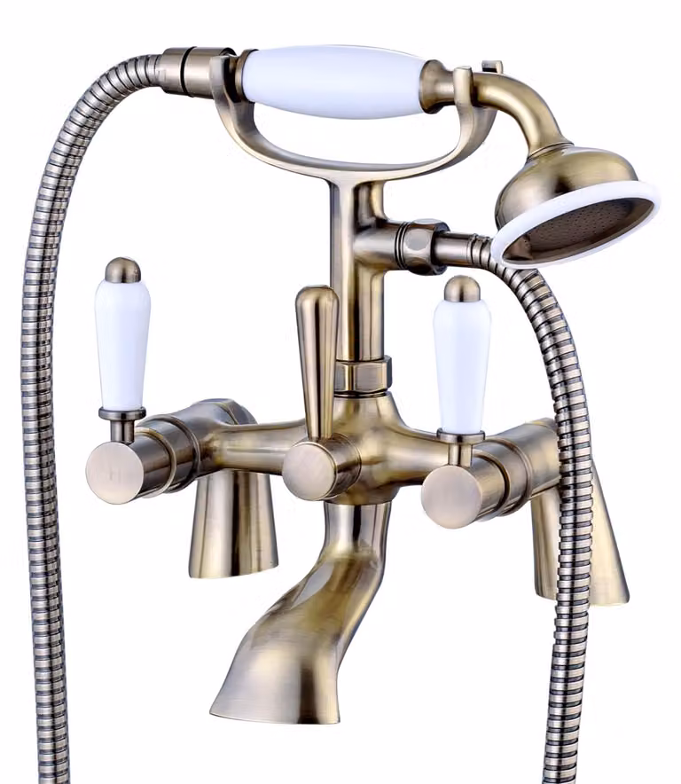 Miscelatore per doccia, finitura bronzo anticato, manopole in Vetroceramica, ottone massiccio