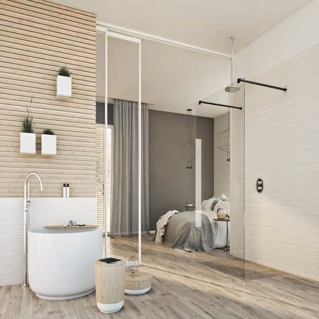 Parete doccia Walk in IDRALITE Black Free in vetro trasparente da 8 mm, L: 110 cm, H: 198 cm