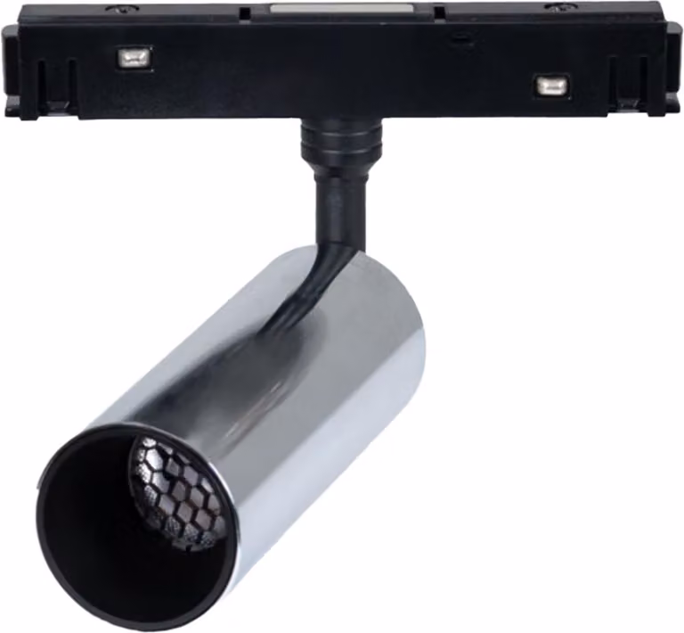 faretto LED 7W per binario magnetico 48V DC - chip OSRAM - angolo di 24° - luce calda 2700K - finitura cromata - IP20 per interni
