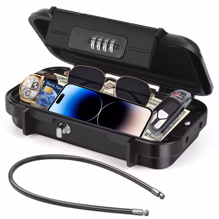 Cassaforte portatile, impermeabile, con cavo metallico removibile e serratura a combinazione