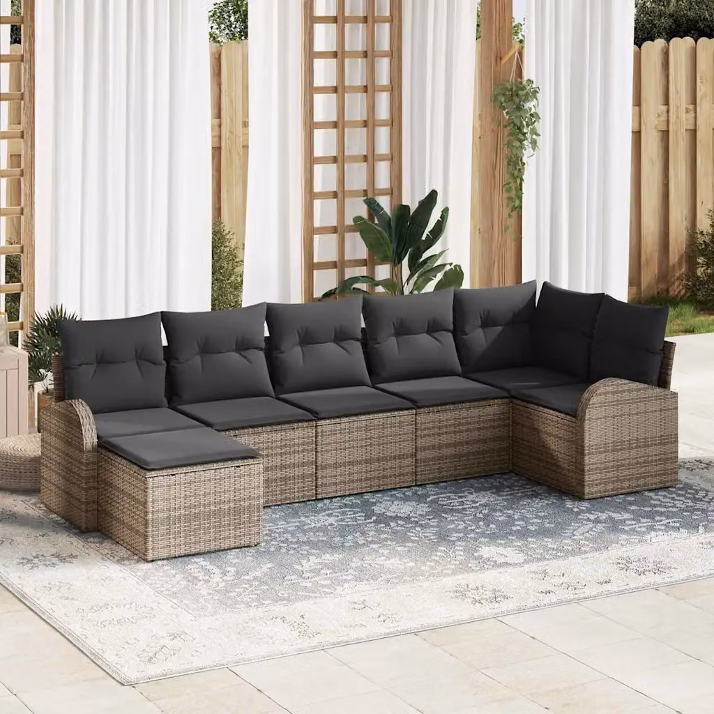 Set Divano da Giardino vidaXL 7 pz Grigio con Cuscini e Struttura in Metallo e Rattan – 1