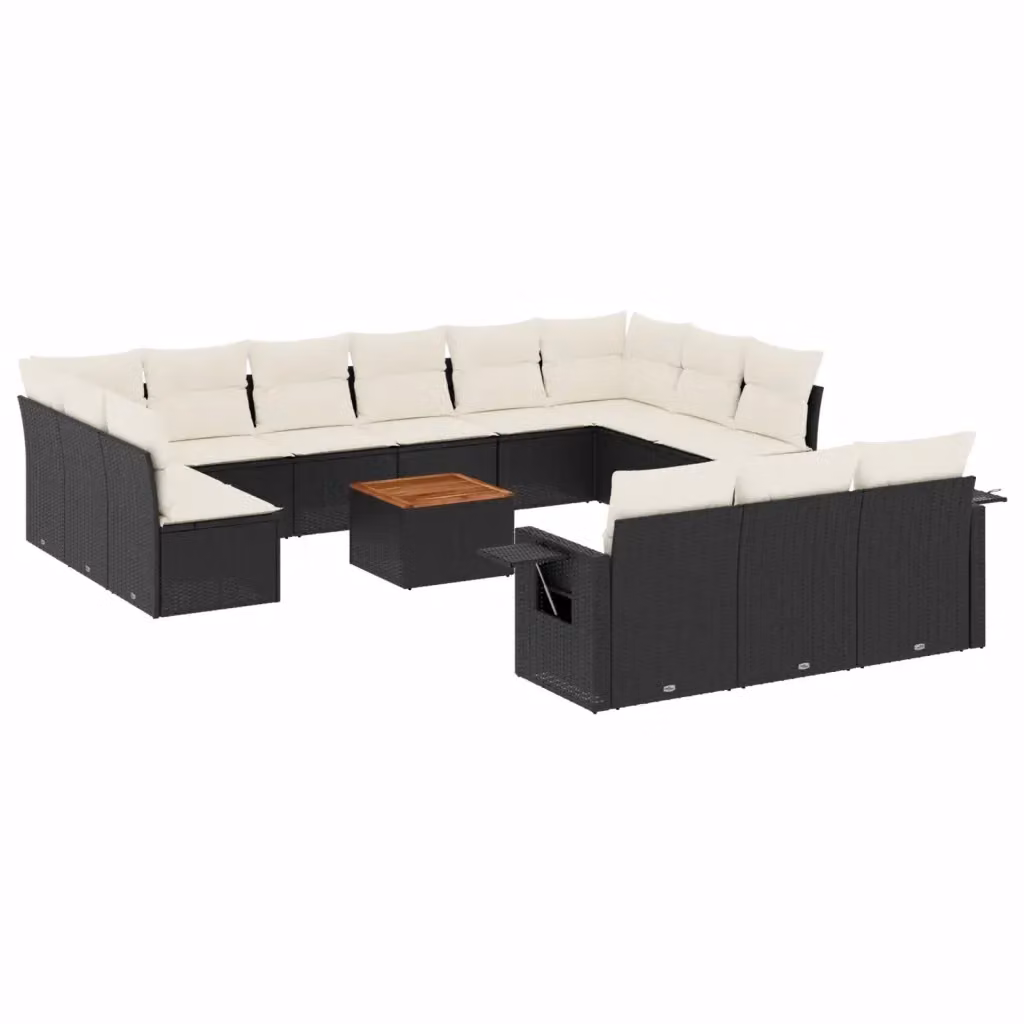 Set di Divani da Giardino VIDAXL a Forma di U in Polyrattan Nero con 14 Cuscini – 2