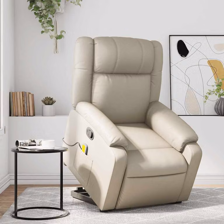 Poltrona Alzapersona Reclinabile vidaXL in Similpelle Beige con Assistenza Elettrica per Senior