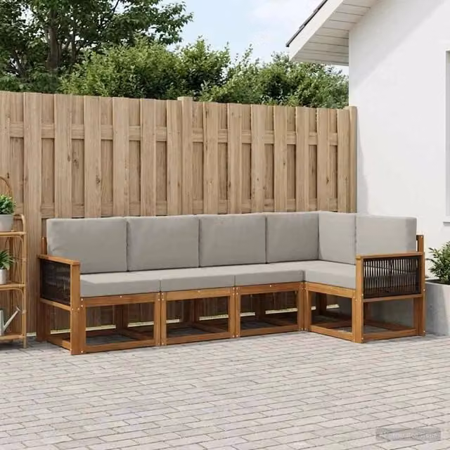 Set di divani da esterno 7 pz Naturale e Grigio Chiaro 3385292