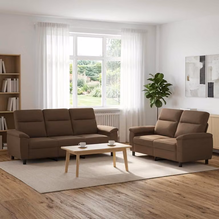 Set di 2 divani moderni vidaXL in tessuto marrone con struttura in metallo per soggiorno