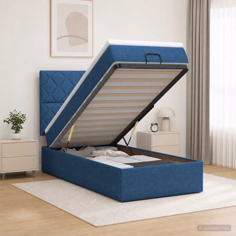 Letto ottomano con materasso vidaXL in tessuto blu e bianco, L 100 x P 200 cm
