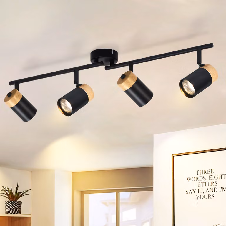 ZMH plafoniera soffitto legno faretto 4 fiamme GU10 plafoniera nera orientabile 330° faretto per corridoio garage soggiorno camera da letto cucina
