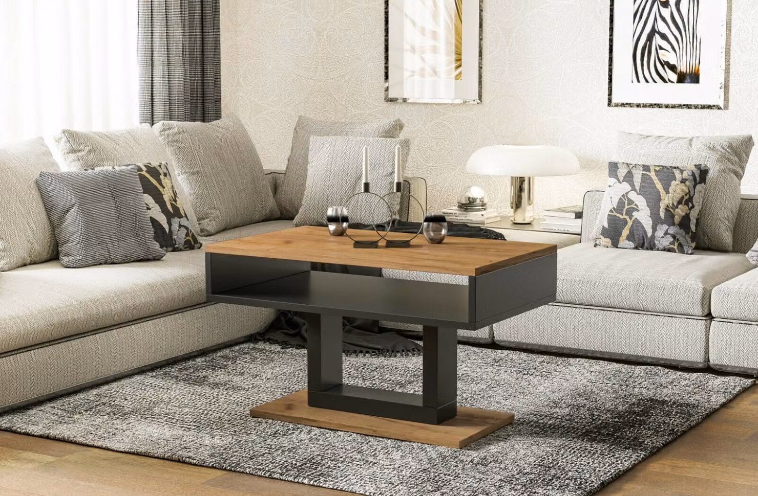 Endo-Möbel tavolino Tilo 110x60x58 cm tavolino da salotto con ripiano (rovere Craft)